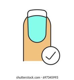 Healthy fingernails color icon. French manicure with check mark. Nails in good condition. Isolated vector illustration