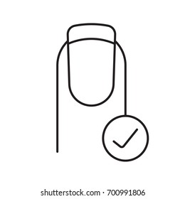 Healthy fingernails linear icon. Nails in good condition. Thin line illustration. French manicure with check mark. Contour symbol. Vector isolated outline drawing