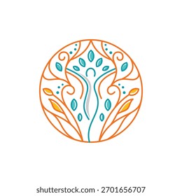 logotipo folha ajuste saudável no círculo