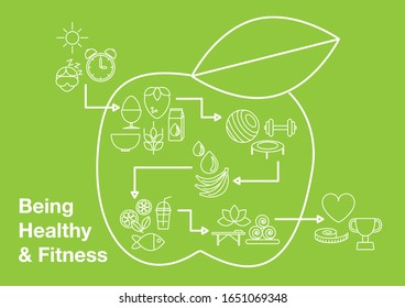 Healthy and Fitness Design Elements in Linear Style 