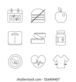 Healthy fitness diet icons linear set