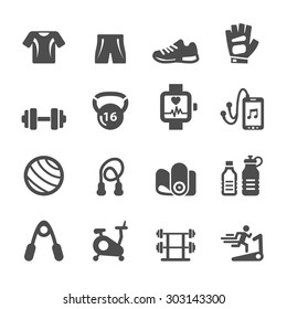 healthy fitness equipment icon set, vector eps10.