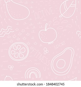 healthy fitness lifestyle diet fit food active workout icons texture pattern 