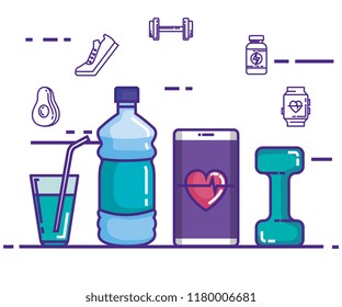 healthy and fitness lifestyle set icons