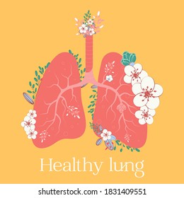 Healthy flowering lungs on yellow background. Art work towards a cure.