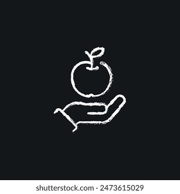 Healthy food. Apple chalk icon. Line customizable illustration. Contour symbol. Vector isolated outline drawing.