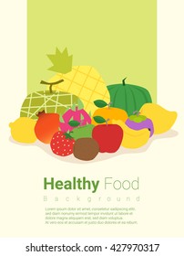 Healthy food background with fruits , vector, illustration