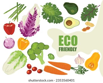 Healthy food background pattern frame organic farm fresh vegetables Illustration text vector design in flat style on a white background.