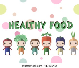 healthy food banner with boys vegetables 