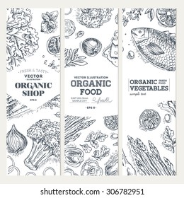 Healthy Food banner collection. Linear graphic. Vector illustration