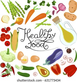 Healthy food banner with vegetables for cafe, restaurant, advertising actions, magazines and websites. Vector illustration eps 10