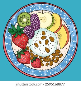 Healthy Food Bowl with Fruits and Yogurt