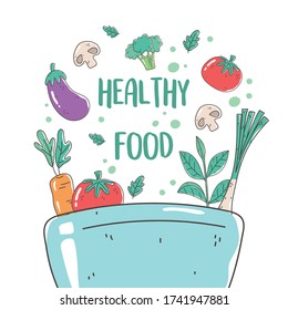 healthy food bowl with tomato eggplant carrot mushroom nutrition diet organic vector illustration