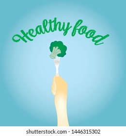 healthy food. broccoli on the fork. vector illustration flat