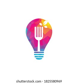 Healthy Food bulb shape concept Logo design. Fork and leaf Logo icon.	