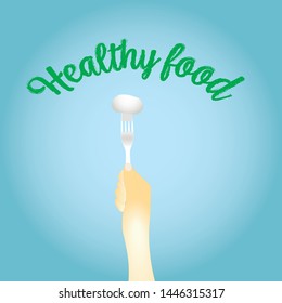 healthy food. champignon on a fork. vector illustration flat
