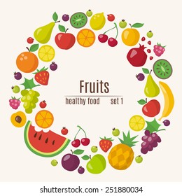 Healthy food circle of different fruits in flat style