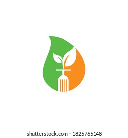 Healthy food cloud shape concept logo template. Organic food logo with spoon and leaf symbol.