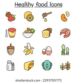 Healthy food color line icon set