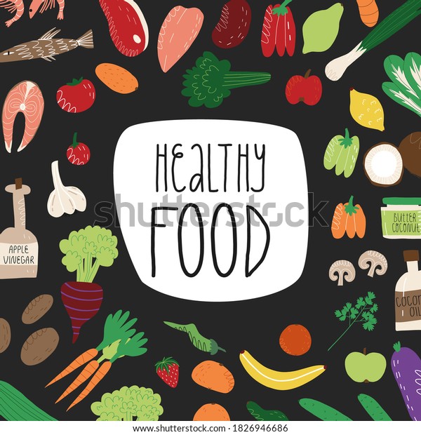 Healthy Food Colorful Banner On Black Stock Vector (Royalty Free ...