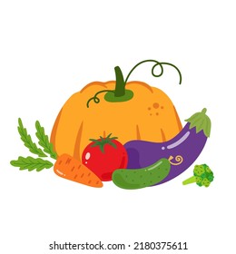 Healthy food composition of vegetables Flat vector