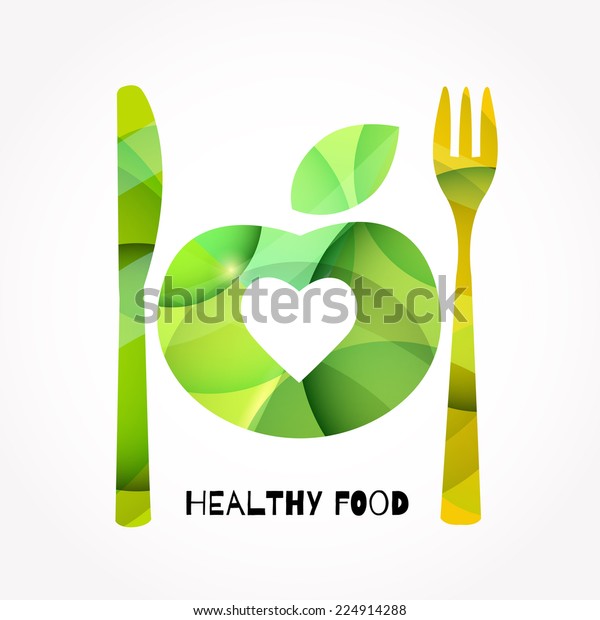 Healthy food
concept with apple, fork and knife symbols. Cafe Menu Card Design
template. Vector Illustration.
