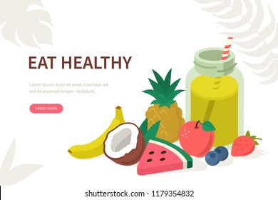 Healthy food concept. Can use for web banner, infographics, hero images. Flat isometric vector illustration isolated on white background