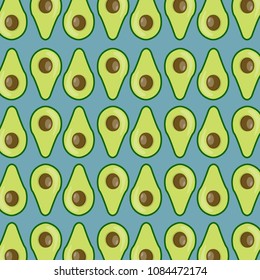 Healthy food concept. Fruit avocado pattern isolated on blue background