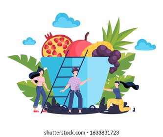 Healthy food concept. Idea of organic menu and natural nutrition. Cooking using fresh ingredient. Body and health care. Healthy lifestyle concept. Isolated vector illustration in cartoon style