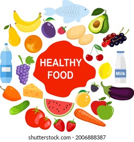 Healthy food concept, healthy food products. Vector illustration. Vector.