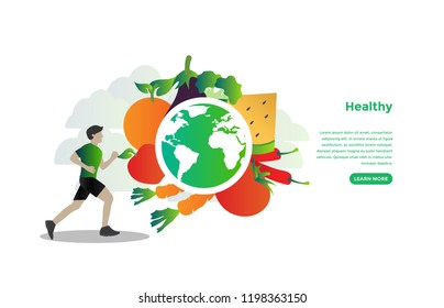 Healthy food concept. Ready to use vector illustration. Suitable for background, wallpaper, landing page, web, banner, card and other creative work.