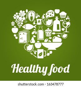 healthy food concept, vintage style, heart shape. vector illustration