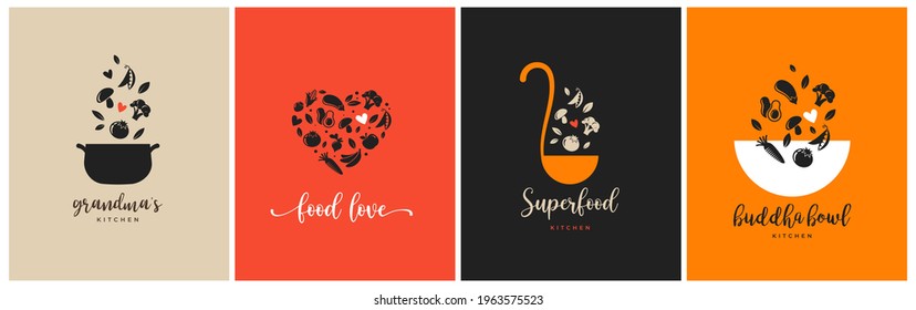 Healthy food and cooking logo and branding. Vegan and vegetarian food concept design