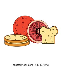 Healthy food and delicious ingredients grapefruit and bread vector illustration graphic design