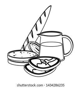 Healthy food and delicious ingredients orange juice and beef with baguette and onion vector illustration graphic design