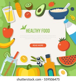 Healthy food and diet concept banner with text place. Vector illustration.
