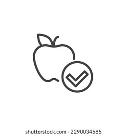 Healthy food diet line icon. linear style sign for mobile concept and web design. Apple and check mark outline vector icon. Symbol, logo illustration. Vector graphics