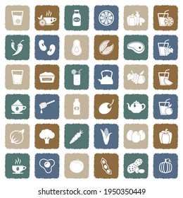 Healthy Food And Drink Icons. Grunge Color Flat Design. Vector Illustration.
