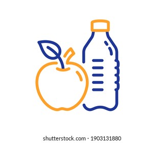 Healthy food and drink line icon. Water with apple sign. Gym fit bottle symbol. Quality design element. Line style healthy food icon. Editable stroke. Vector