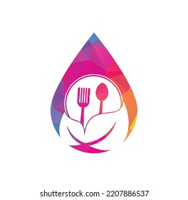 Healthy Food drop shape concept Logo Template. Nature Organic food logo design.