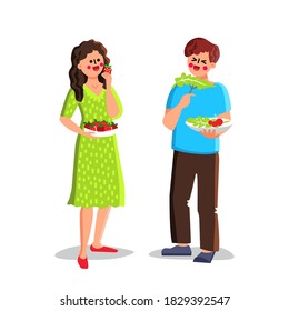 Healthy Food Eating Boy And Girl Couple Vector. Fruit And Berry, Vegetable And Salad Healthy Food Eat Young Man And Woman. Characters And Healthcare Nutrition Flat Cartoon Illustration Healthy Food Eating Boy And Girl Couple Vector. Fruit And Berry, Vegetable And Salad Healthy Food Eat Young Man And Woman. Characters And Healthcare Nutrition Flat Cartoon Illustration