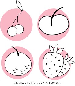 Healthy food elements. Set of fruit icons for social networks. Round icons for social networks.