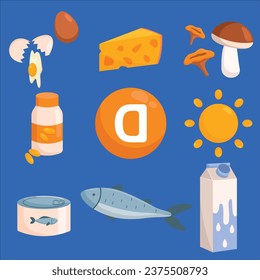 Healthy food enriched with vitamin D illustrations set vector design illustration