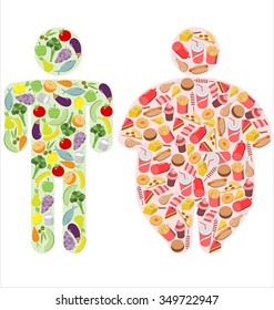 Healthy Food And Fatty Food And Human Figures