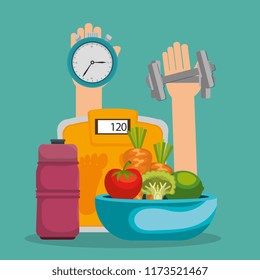 healthy food and fitness icons