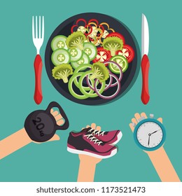 healthy food and fitness icons