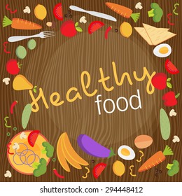 Healthy food flat objects fruits and vegetables background vector illustration