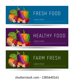 healthy food flyer templates with vegetables illustrations