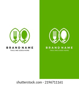 Healthy food with fork spoon logo vector 