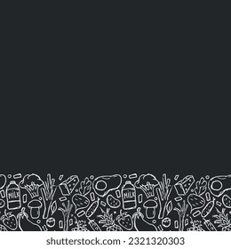 Healthy food frame. Drawn healthy food background